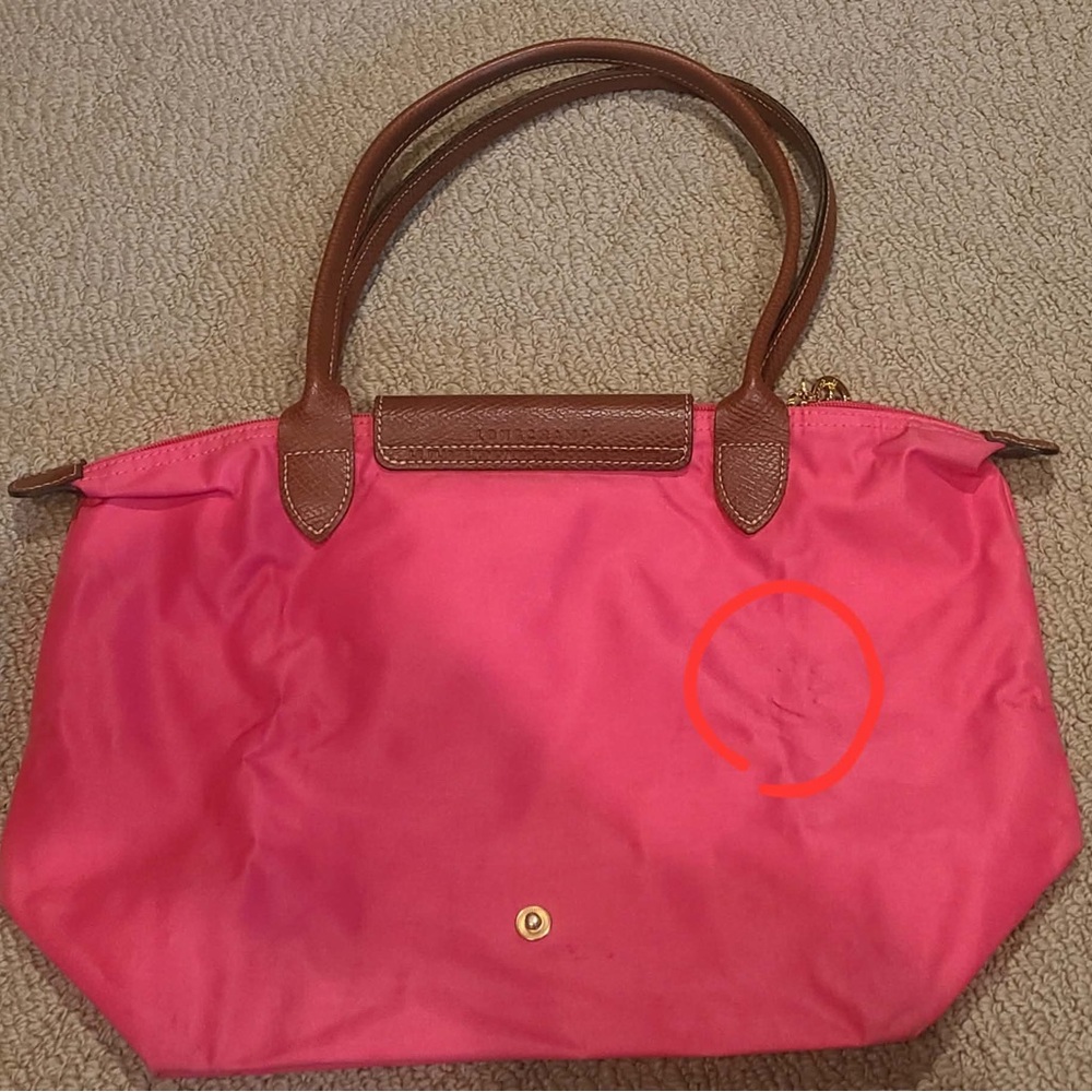 Longchamp Pink Le Pliage Medium Tote with Brown Leather Handles - Picture 6 of 15